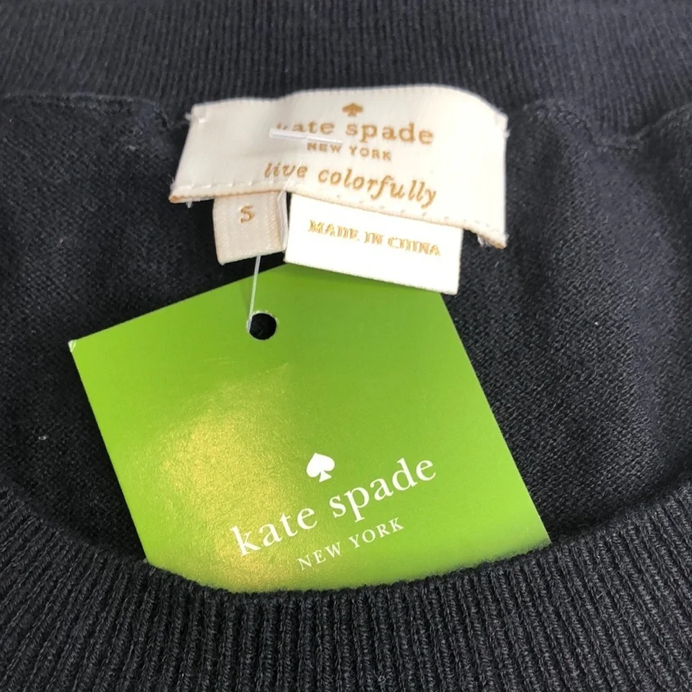 NEW Kate Spade Black Pullover Sweater Silver Blue Leopard Valentine Heart Small